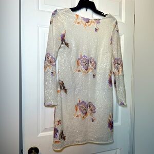 Zara Womans Sequin & Embroidered Mini Dress Sz Small Backless Cream  Prom Formal